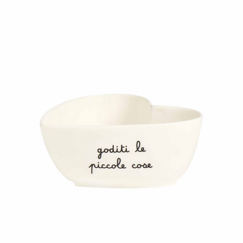 Ciotola a forma di cuore in gres decorata con scritta “Goditi le piccole cose”